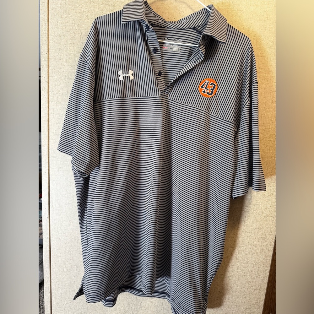 Under Armour Men's Polo Shirt - Navy and White Stripes